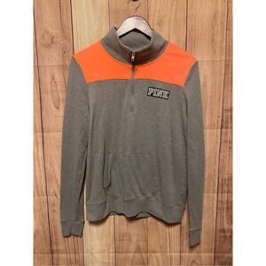 Victorias Secret PINK Medium Grey coral orange quarter zip sweatshirt